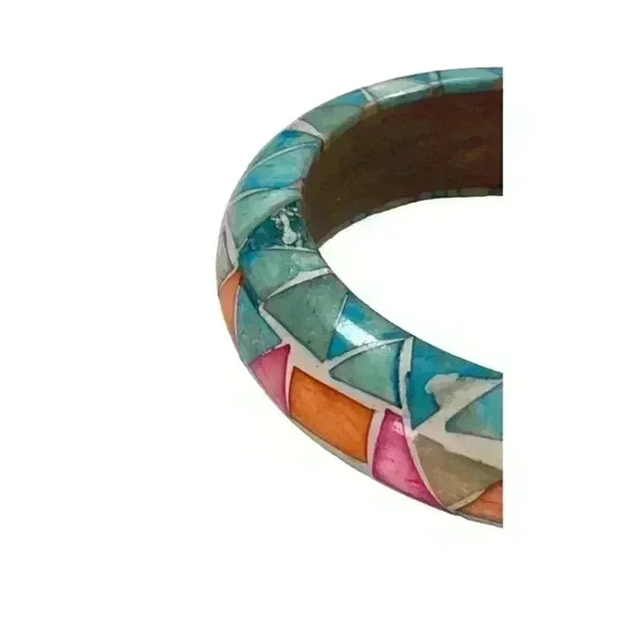 Cuff bangle inlay on wood Mosiac Design 7 inches - Picture 3 of 5